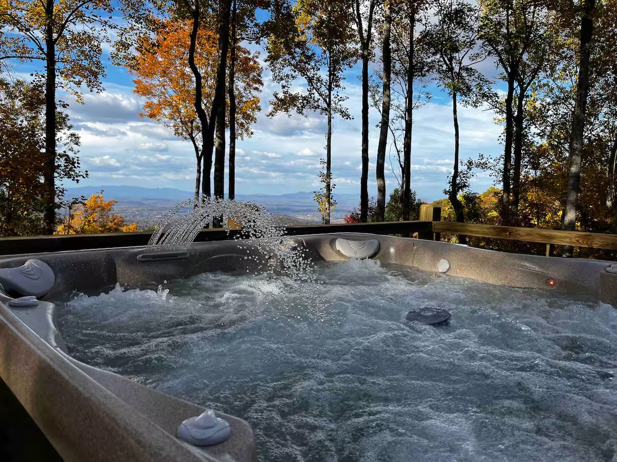 Hot tub with mountain views